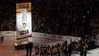 Oct. 13: Penguins players look on as the 2016 Stanley