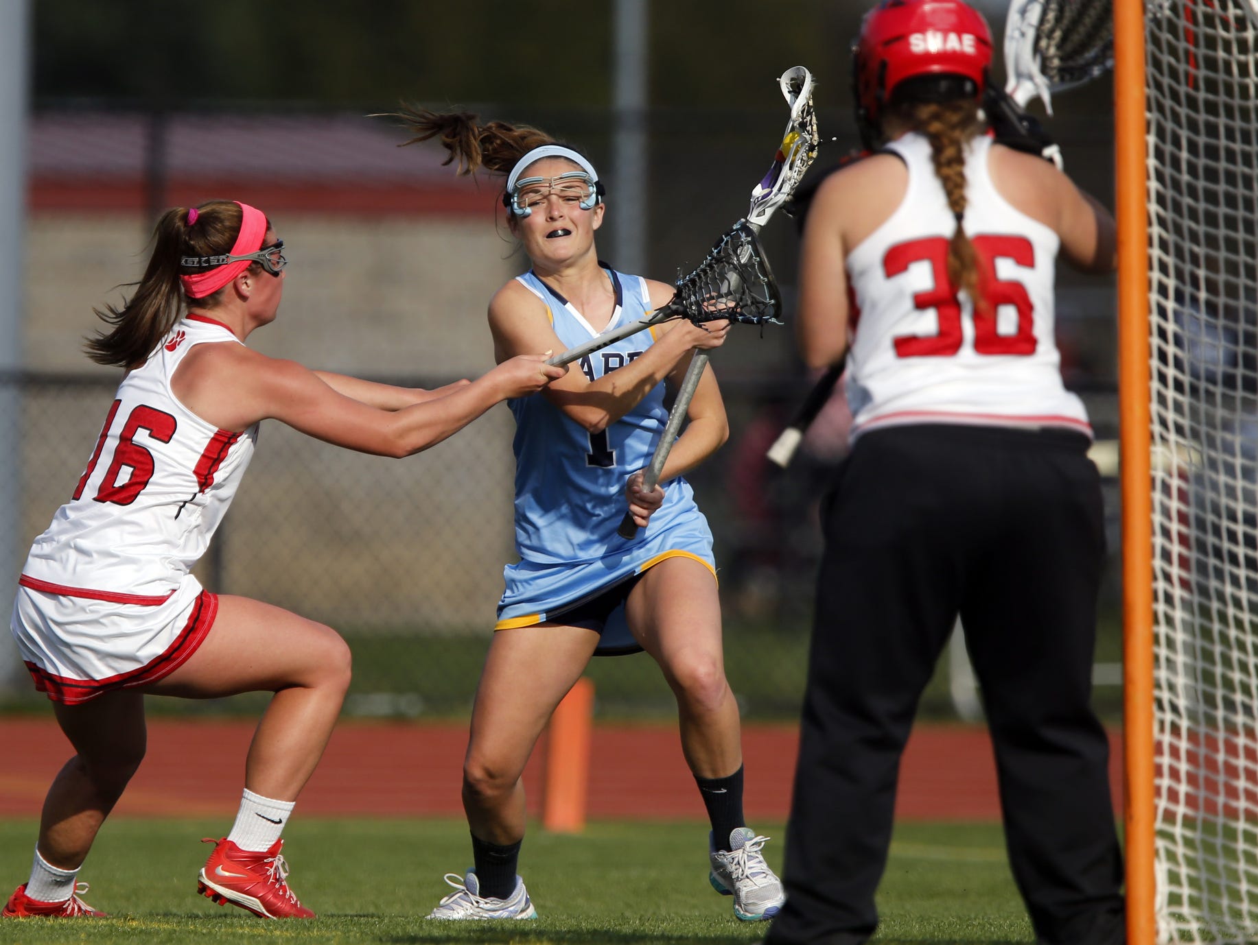 Cape Henlopen's Lizzie Frederick (1) had eight goals and six assists as the Vikings cruised past Caravel 20-7 Thursday night.