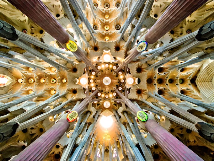 The soaring pillars and rainbow-hued                                                           stained