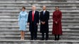 The Trumps and Obamas  stand on the steps of the  U.S.