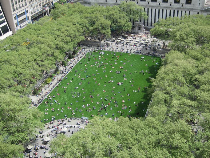 Centrally located in midtown Manhattan, Bryant Park offers a green oasis for locals and visitors.
