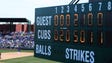 Mesa, Ariz.: One of the scoreboards at the Cubs home