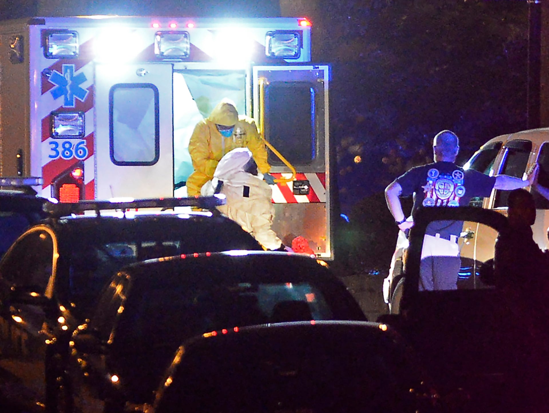 An ambulance carrying Amber Vinson, the second health