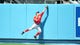 Harper makes a great catch in center field against the Dodgers at Dodger Stadium.