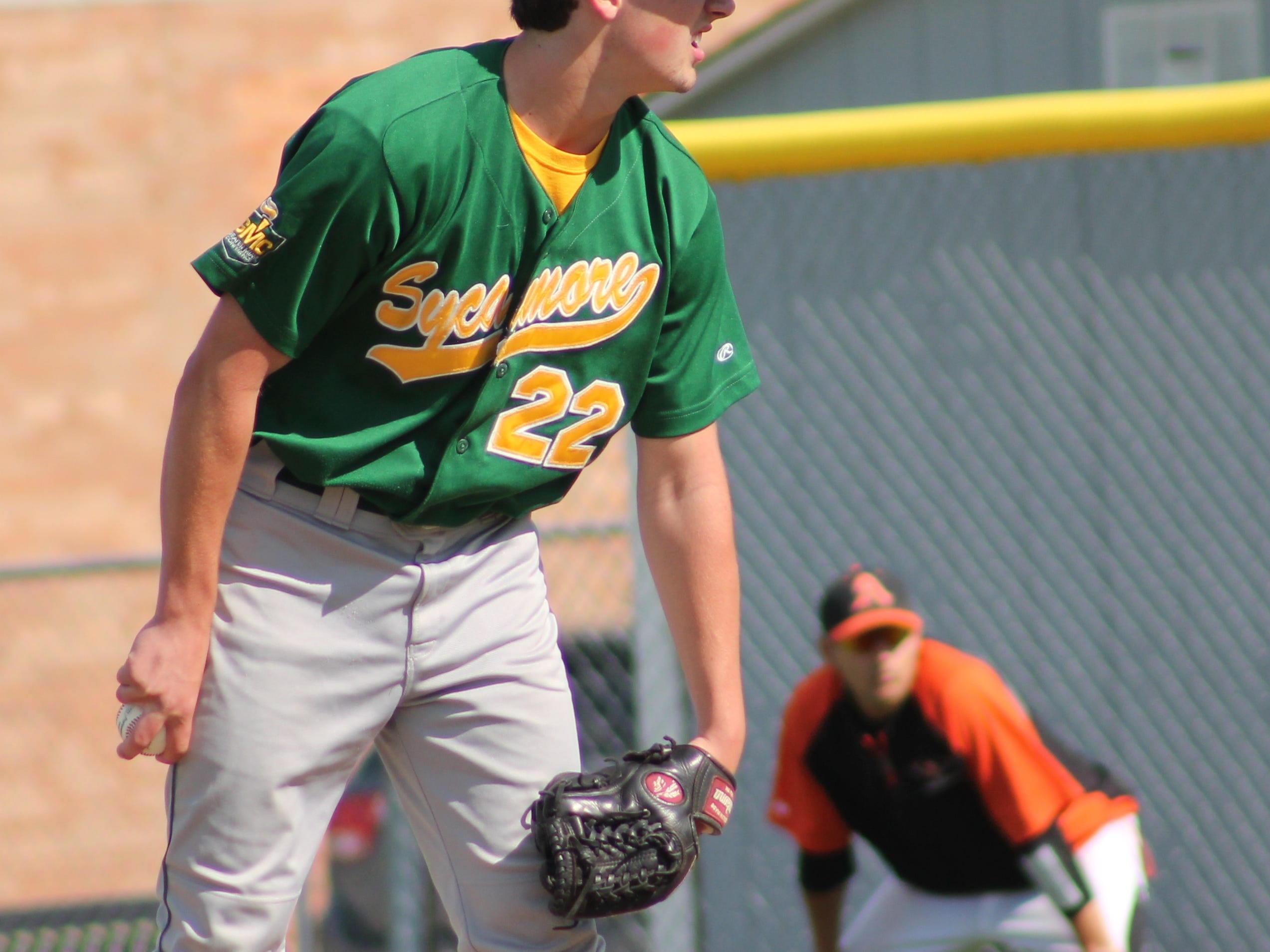 Sophomore pitcher Victor Garnica eyes the sign against Anderson May 12.