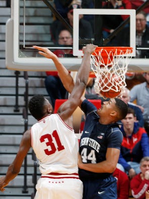 Indiana center Thomas Bryant dunks over Penn State