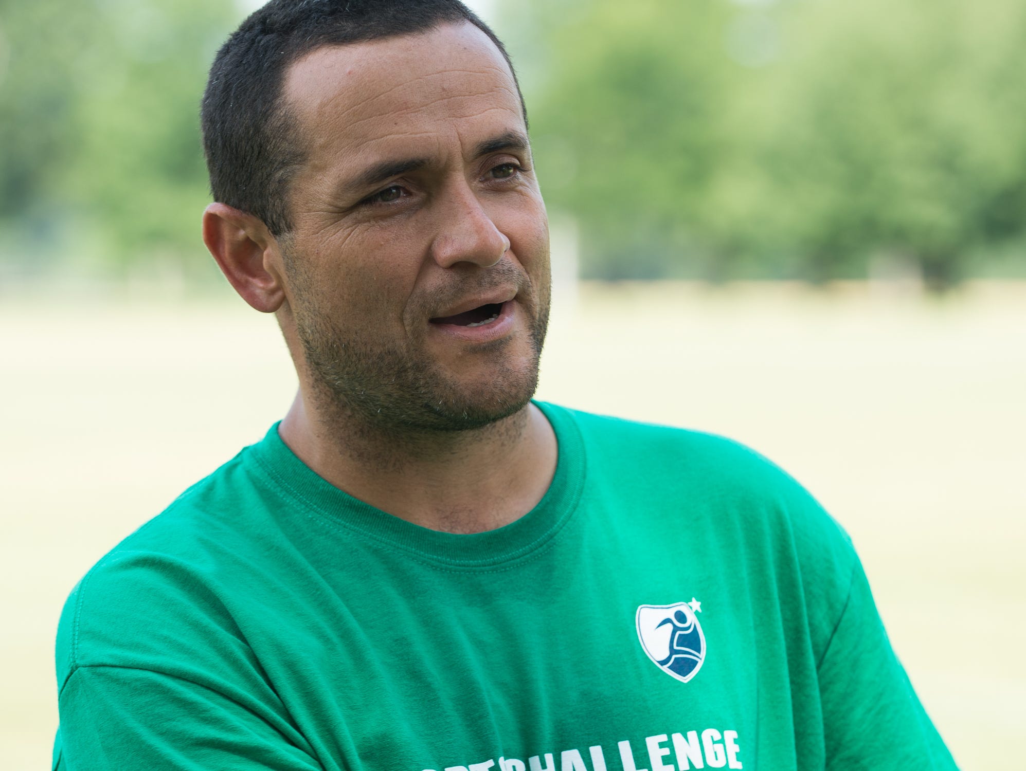 Soccer coach Jesse Gonzalez of San Diego, CA., talks about coaching at the Strive Sports Challenge at St. Andrew's School in Middletown, Del,.