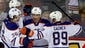 Sept. 14: Edmonton Oilers' Jordan Eberle (14) celebrates his game-winning goal with teammates. The Oilers won 3-2.