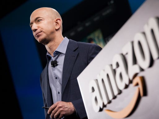Amazon founder and CEO Jeff Bezos presents the company's