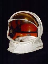 The extravehicular visor assembly worn by astronaut