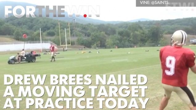 Watch Drew Brees nail a moving cart with a pass