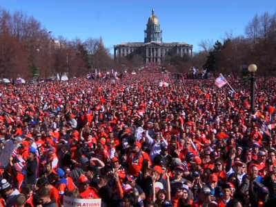 Thousands Cheer in Denver Streets for Broncos