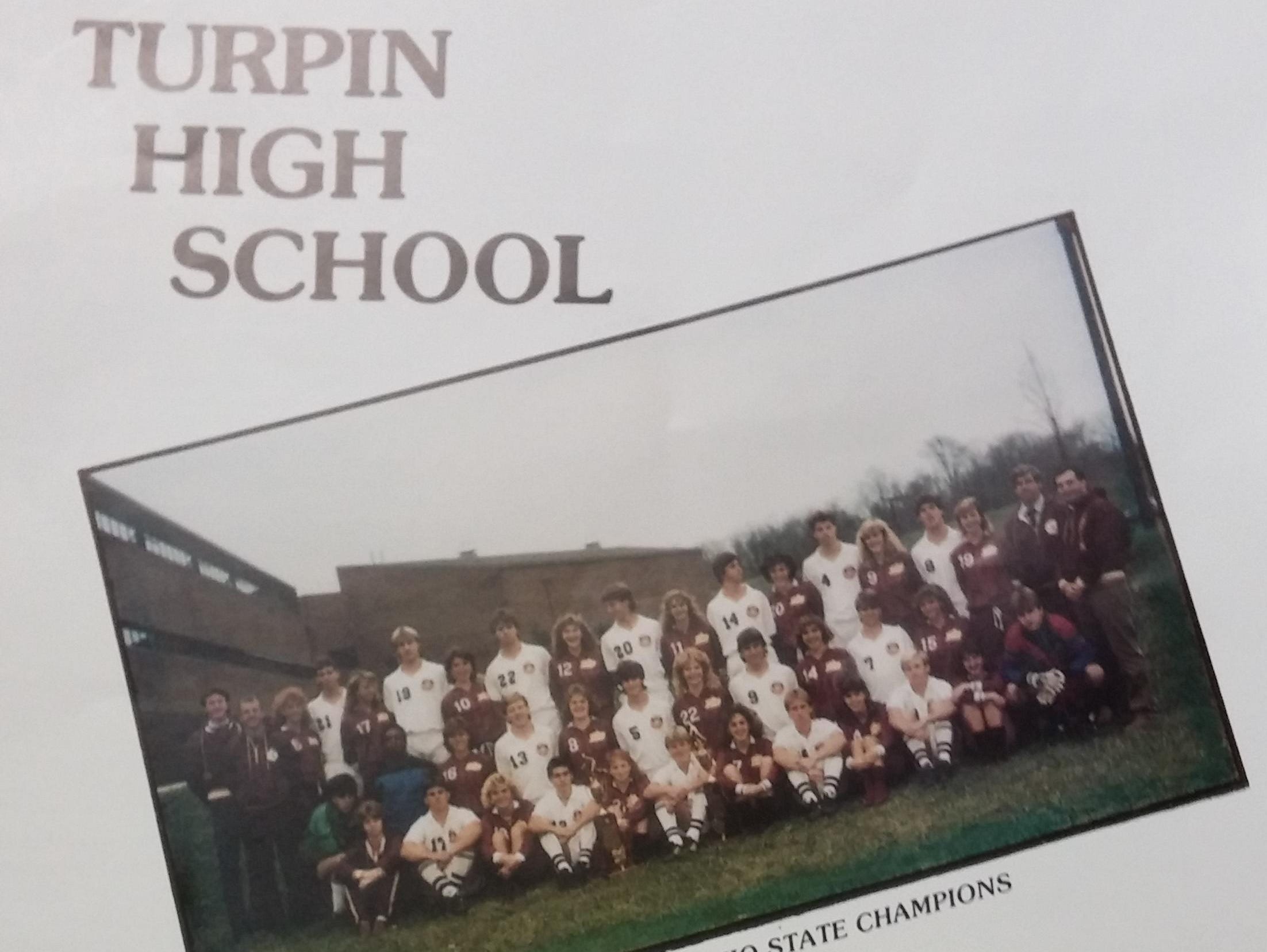 The Turpin High School soccer guide of 1987 highlighted the two Turpin state champions from the previous fall.