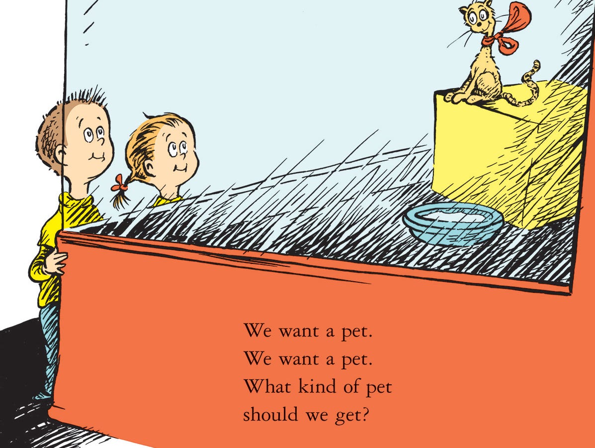 A page from 'What Pet Should I Get?' by Dr. Seuss.