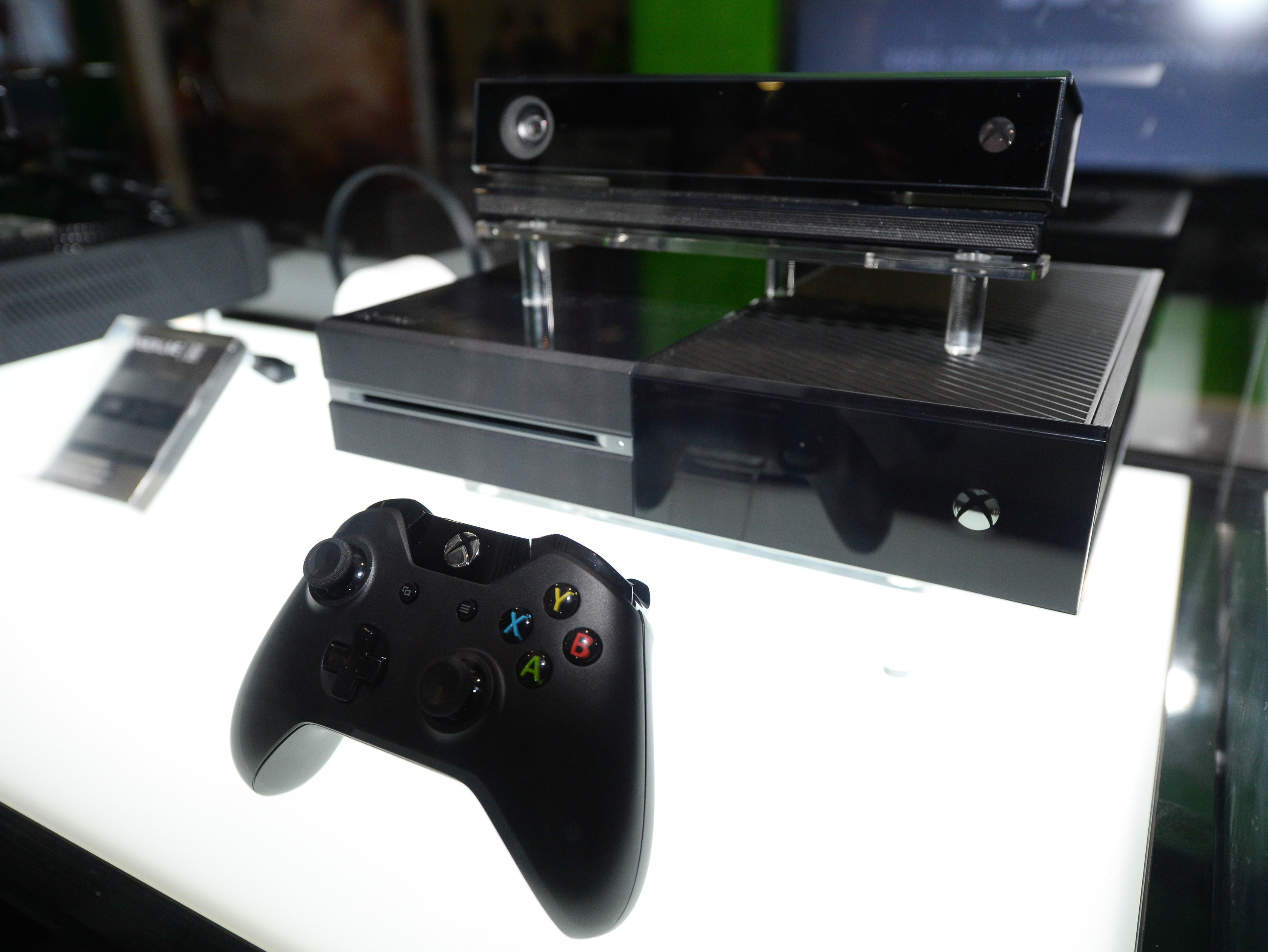 In this Aug. 28, 2013, file photo, the Microsoft Xbox One console is on display at the GameStop Expo in Las Vegas.