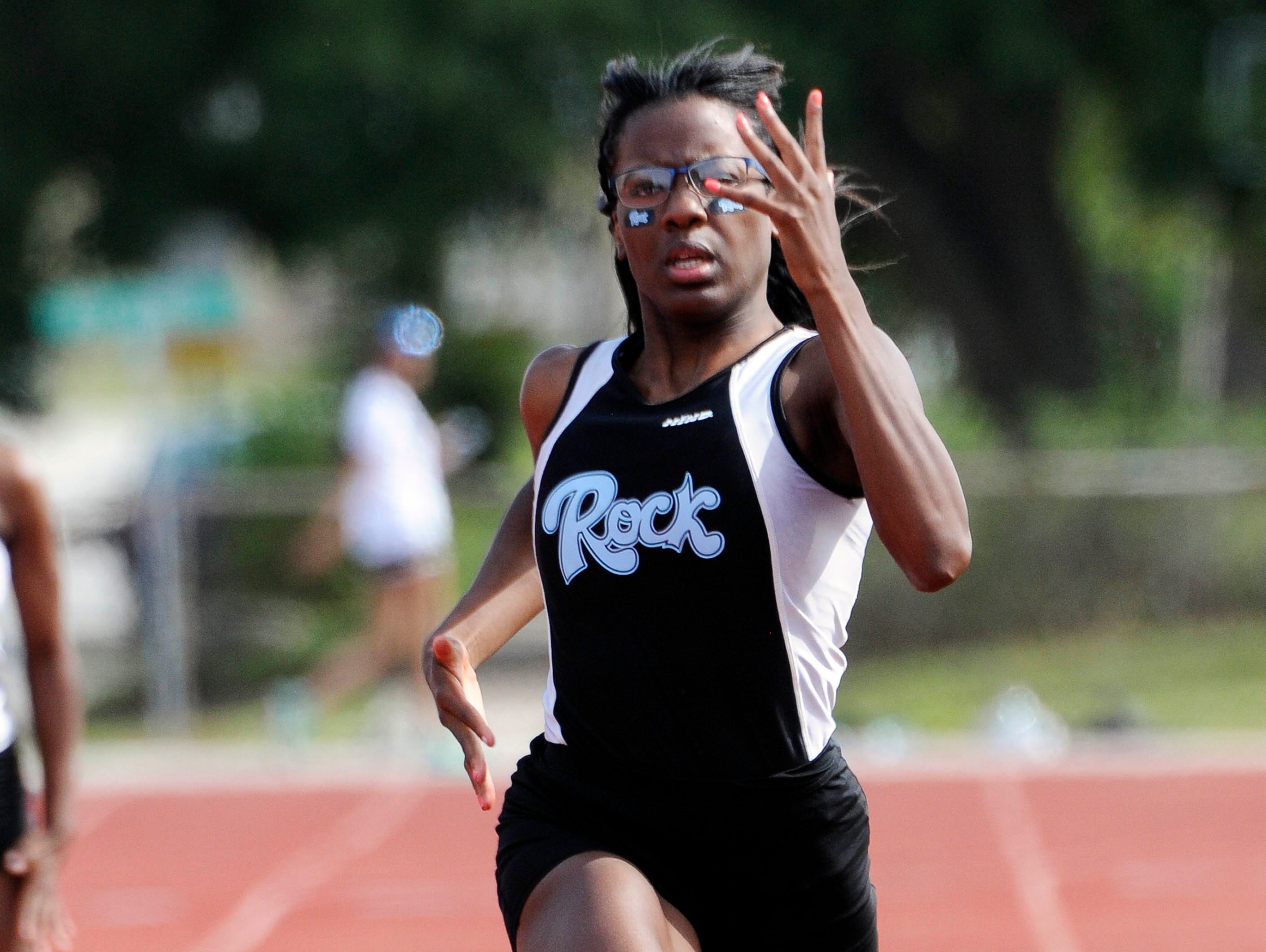 Kaira Simmons of Rockledge wins her heat in the 200m during last month's District 13-2A meet at Astronaut High School.