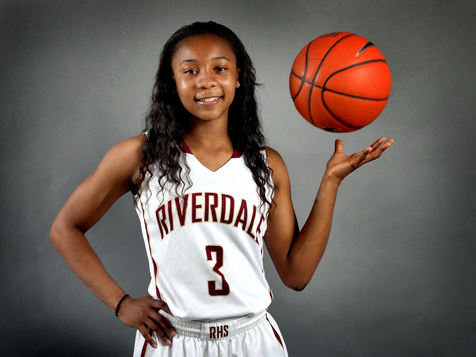 Anastasia Hayes is one of the players on the all-area girls basketball team. Photo shot in the studio on April 9, 2015.