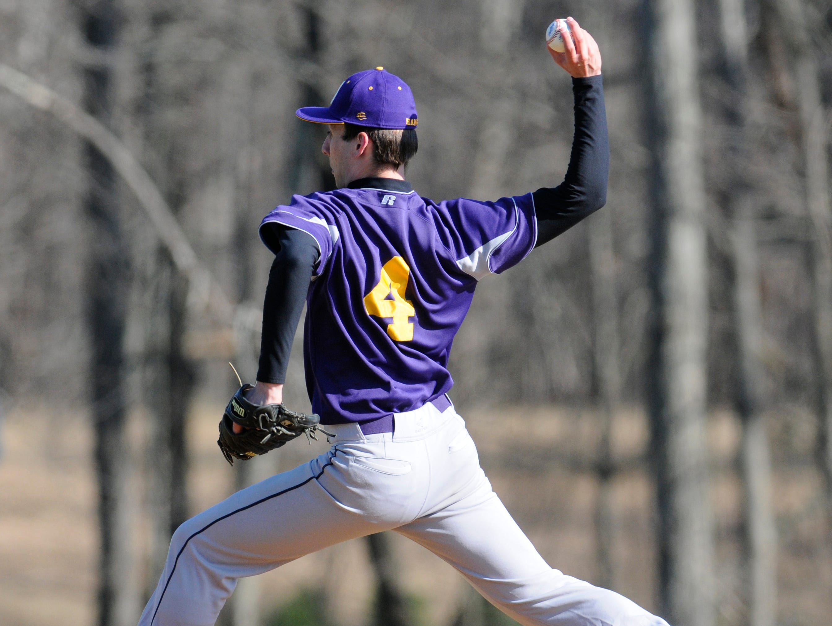 Rhinebeck's Chris Cassens pitches during Wednesday's home game versus Webutuck.