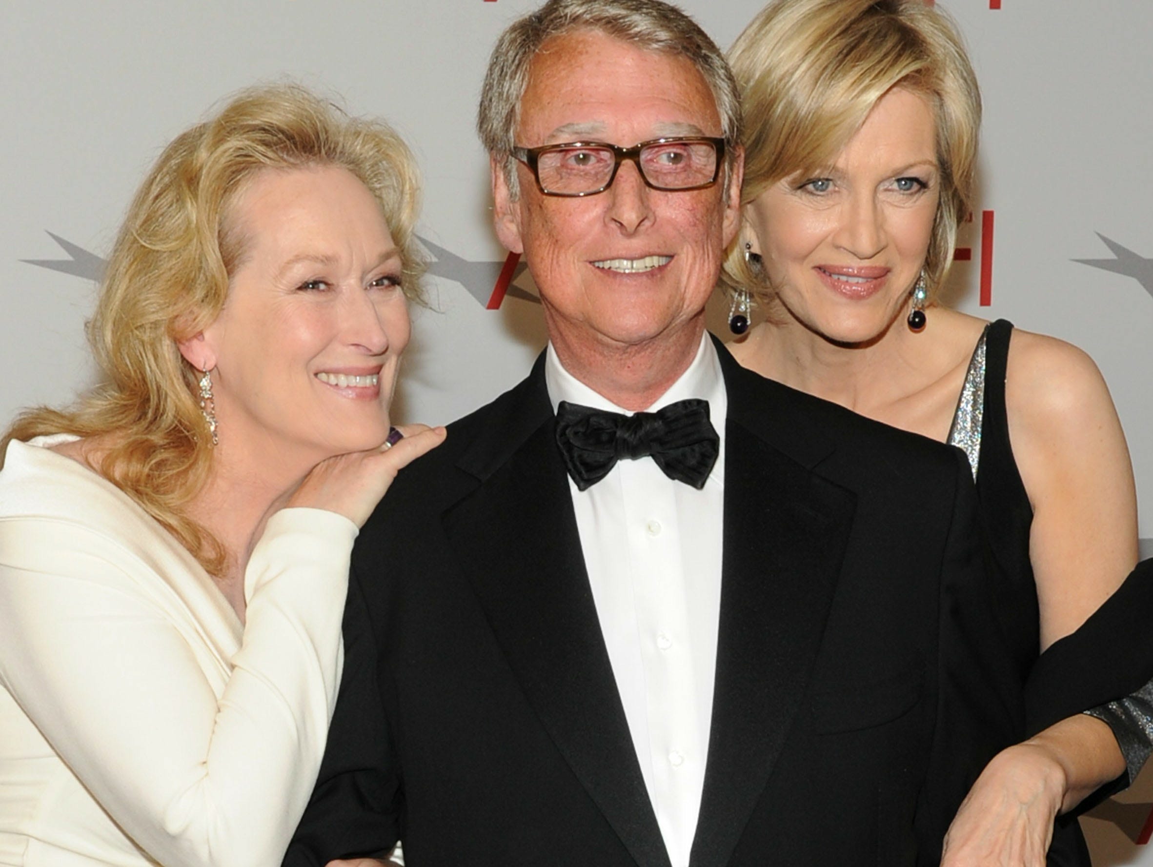 Meryl Streep, Mike Nichols and Diane Sawyer laugh together on June 10, 2010, in Culver City, Calif.