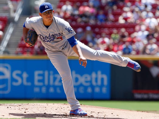 Los Angeles Dodgers starting pitcher Julio Urias releases