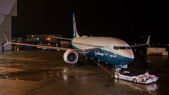 Boeing's first 737 MAX is rolled out in Renton, Wash.,