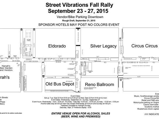 A map of downtown Reno for the Street Vibrations Fall