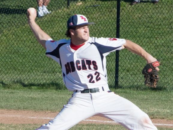 Byram Hills pitcher Frankie Vesuvio delivers in the first inning of a home game against Harrison on April 14, 2016.