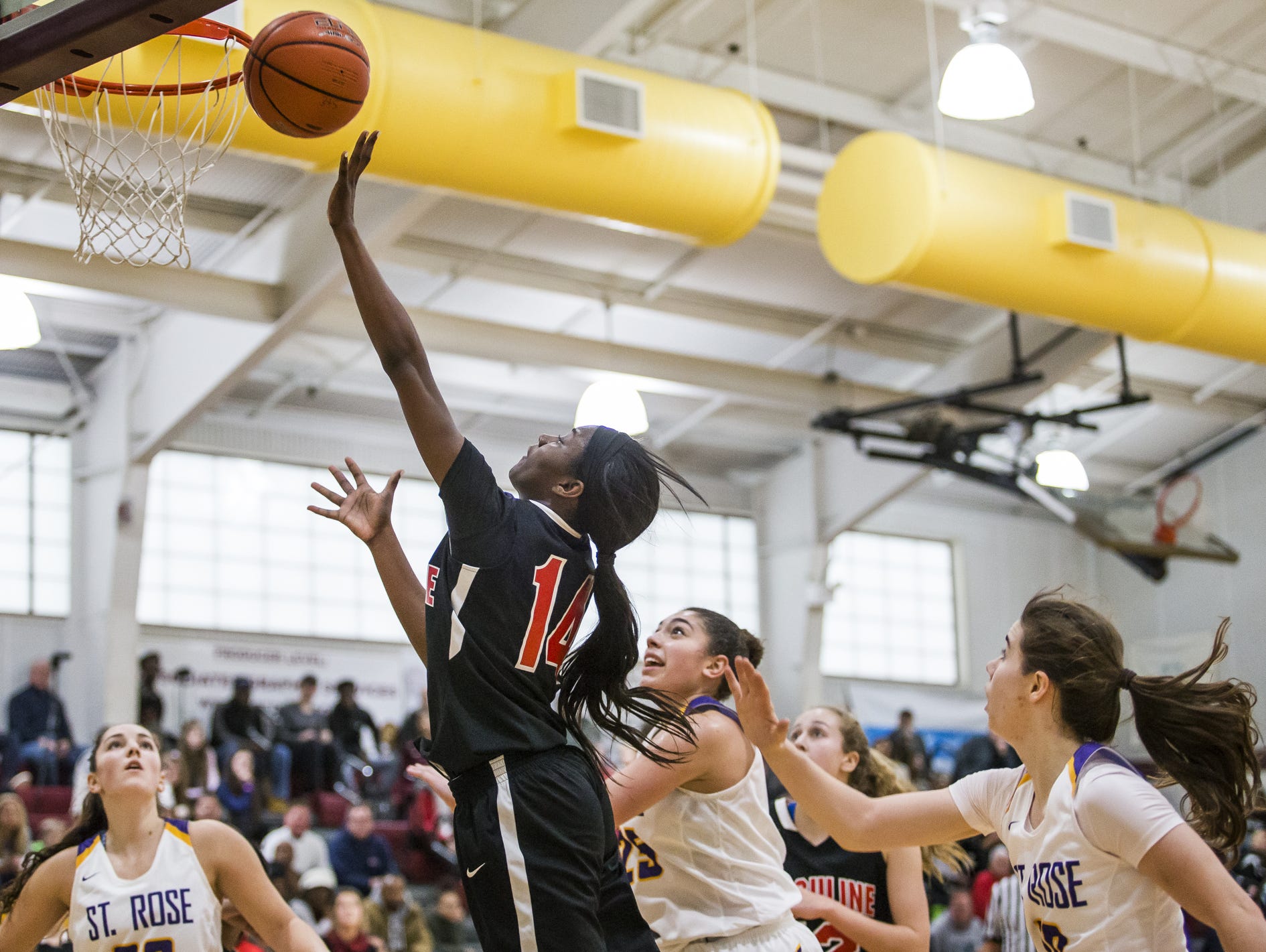 Ursuline's Kryshell Gordy (14) is one of 60 Delaware high school seniors scheduled to play in the Blue-Gold All-Star basketball games on March 18,