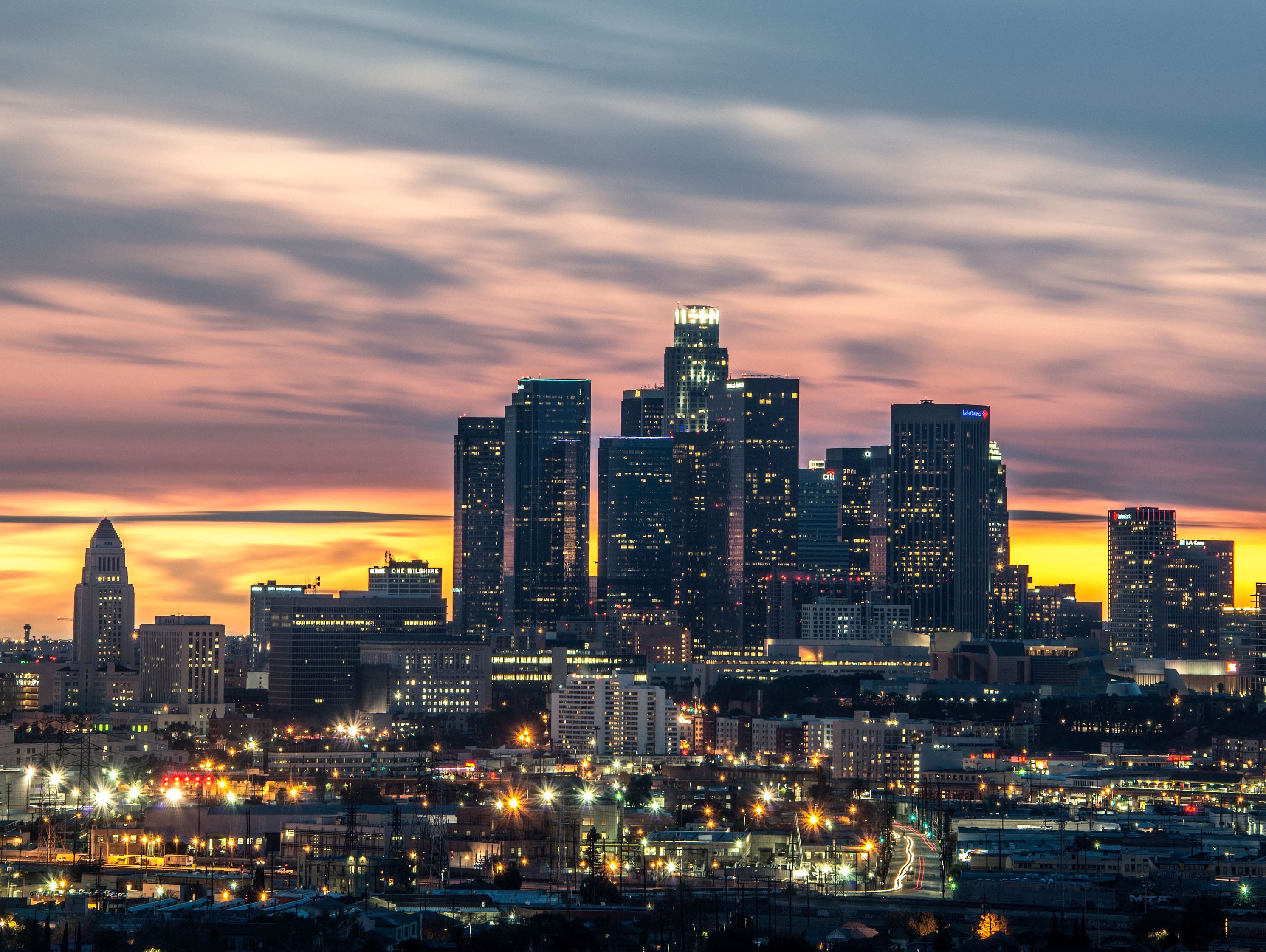 General view of the downtown Los Angeles skyline.