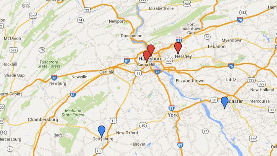 Map Presidential candidate stops in central Pa.