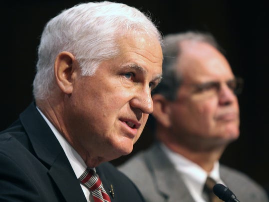 Veterans Affairs acting Inspector General Richard Griffin, left, testifies on Capitol Hill in Washington on Aug. 26, 2014, before the Senate Veterans Affairs Committee. Assistant Inspector General John Daigh is at right. (Photo: AP)