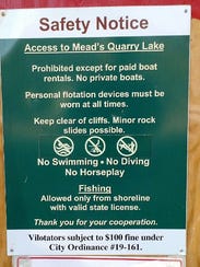 Mead's Quarry Lake notice