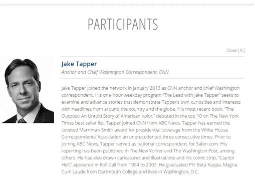 Jake Tapper's bio on the Clinton Foundation website,