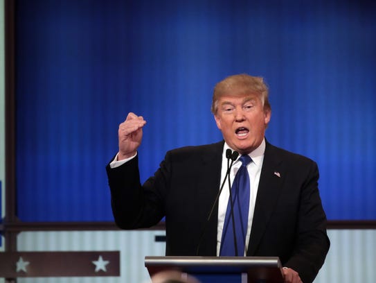 Donald Trump speaks during the Republican debate in