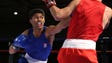 Shakur Stevenson, left,  competes in the U.S. Olympic
