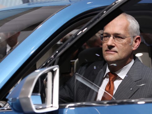 Jonathan Browning President and CEO of Volkswagen group of America in a   CrossBlue mid-size SUV concept, a six-seater with an innovative diesel electric plug-in hybrid powertrain at the 2013 North American International Auto Show
