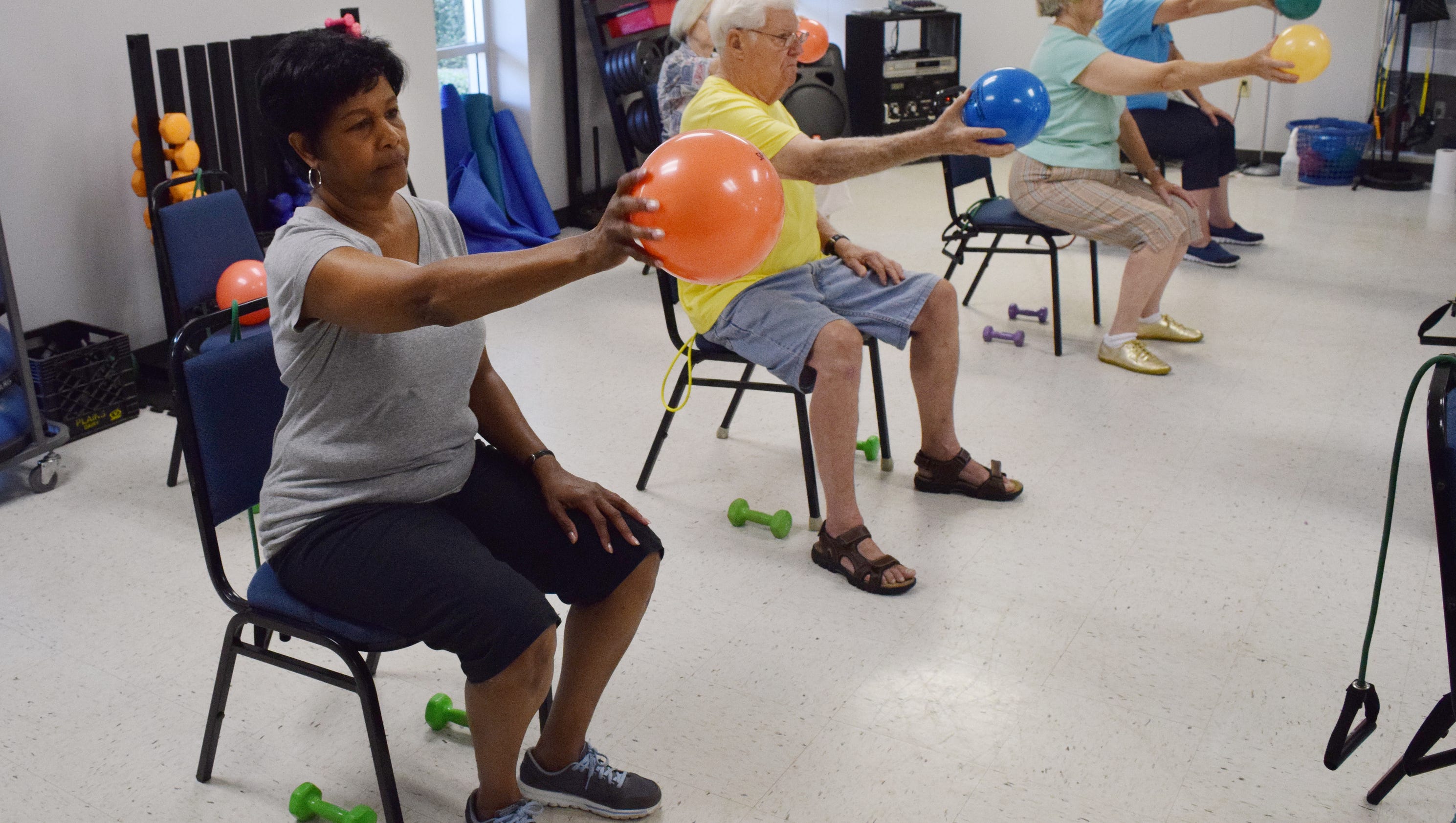 Chair aerobics stands up for fitness