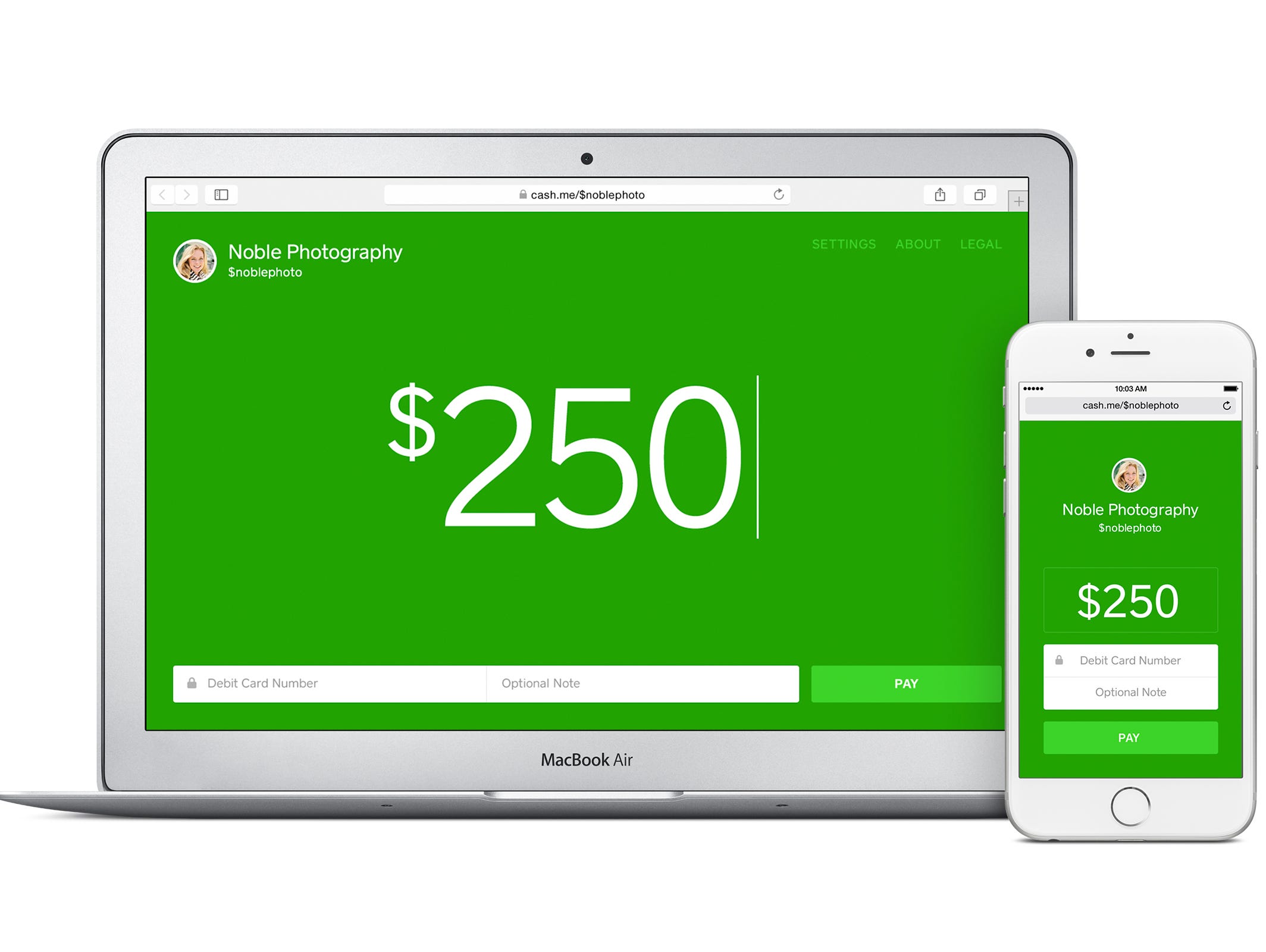 A screenshot of the website and app cash.me from Square.