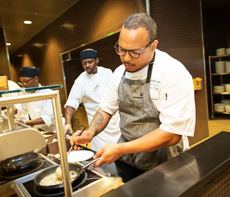Executive Chef Jerome Grant leads the kitchen at Sweet Home Cafe inside the National Museum of African American History and Culture in Washington, DC