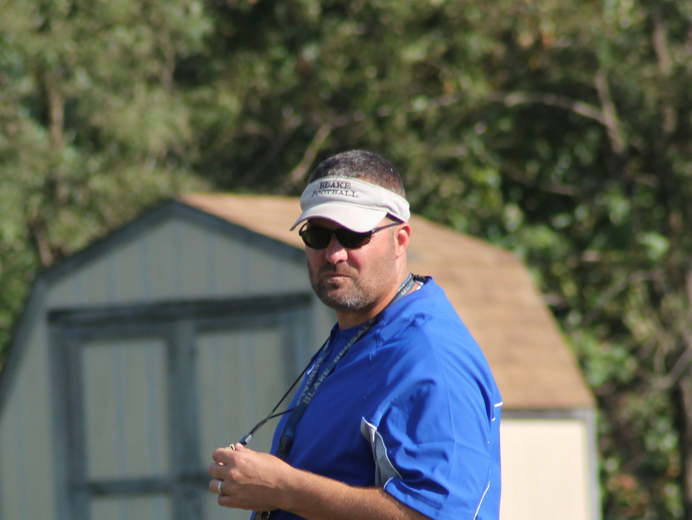 Blake head football coach Tony Nazzaro oversees football practice.