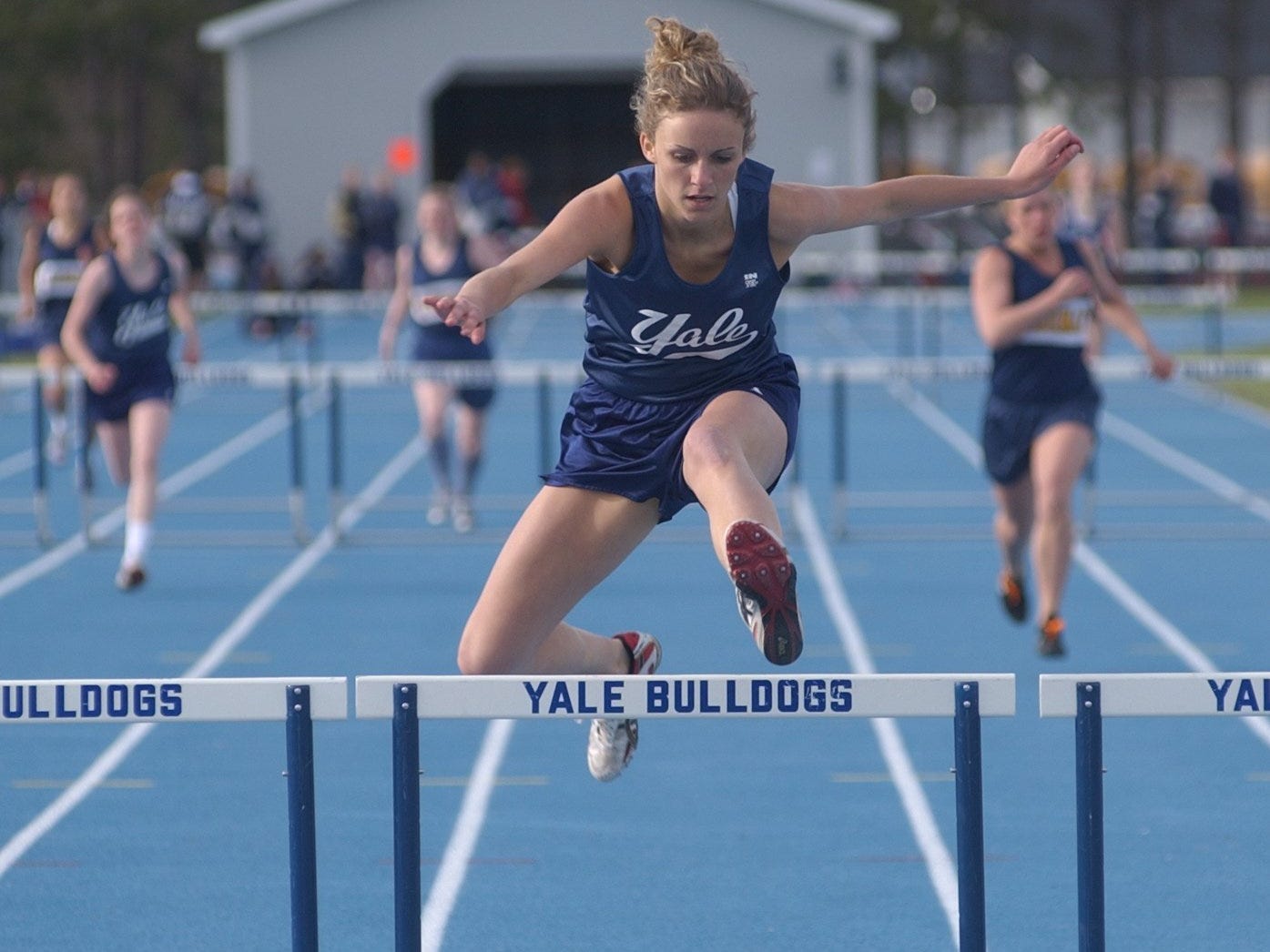 Yale’s Courtney Kersten shares the Blue Water Meet of Champions record in the 100 hurdles with Raquel Tuma of Algonac at 15.1 seconds.