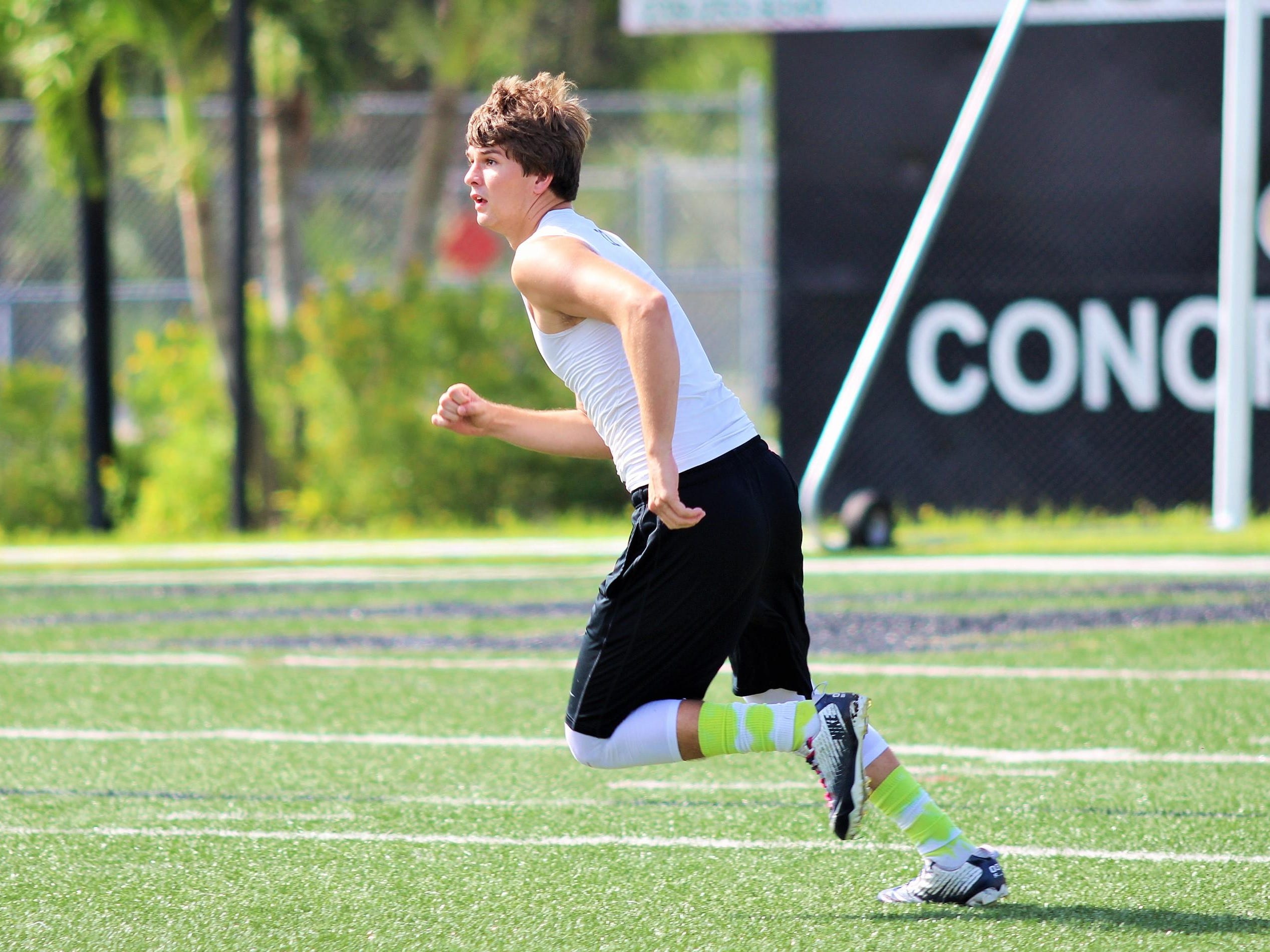 Naples safety Chris Riley sprints during a 7-on-7 game at Golden Gate High School Wednesday.