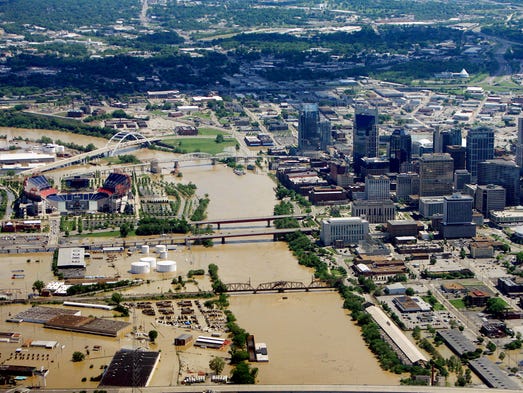 The Cumberland River flooded downtown Nashville May
