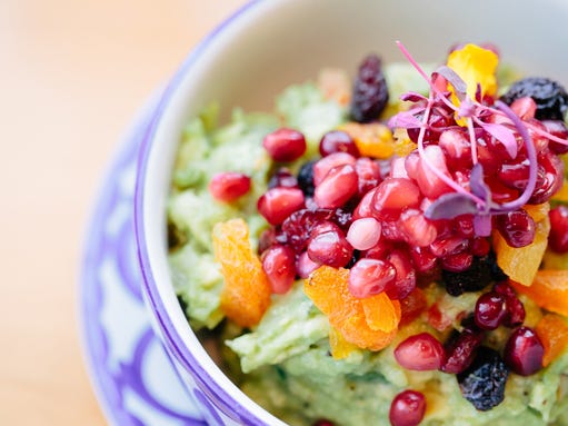 Dried fruit and pomegranate guacamole from SumoMaya.