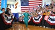 Clinton arrives at a campaign rally where she talked