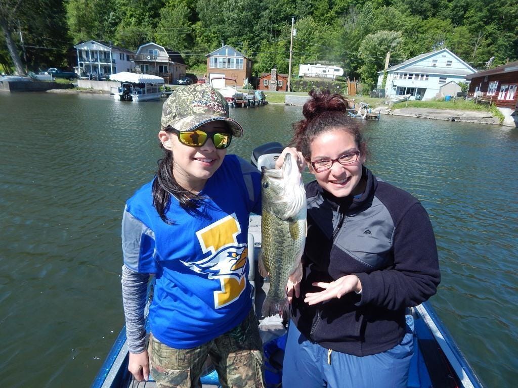 Irondequoit Fishing Club members Kaitlyn Garbanzo (left) and Lillia Rodriguez at New York B.A.S.S. state championships.