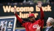 Ken Griffey Jr. acknowledges the crowd as he is introduced