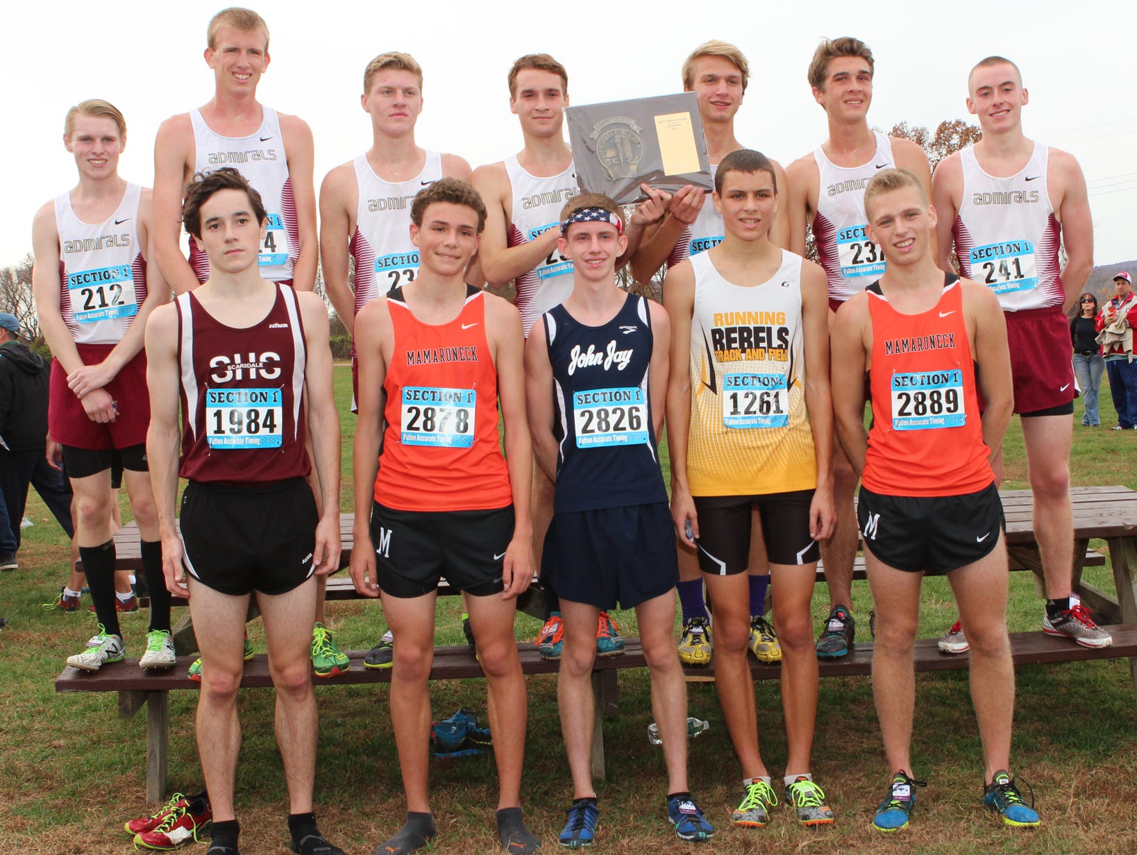 Section 1 Cross Country Championships held at Bodwoin Park in Wappingers Falls, N.Y. on Saturday, Nov. 7, 2015. Here the Class A Boys run their race in which Greg Crowley (#1984) of Scarsdale won the race. The team in first place was Arlington.
