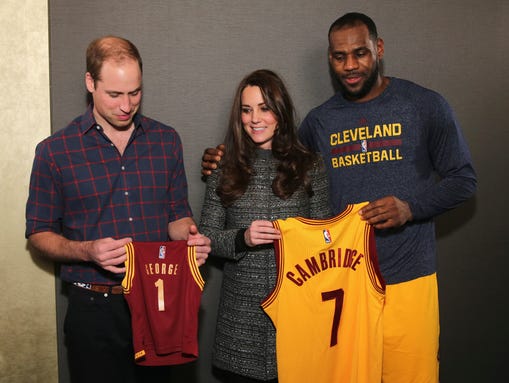 Prince William, Duchess Kate and LeBron James pose