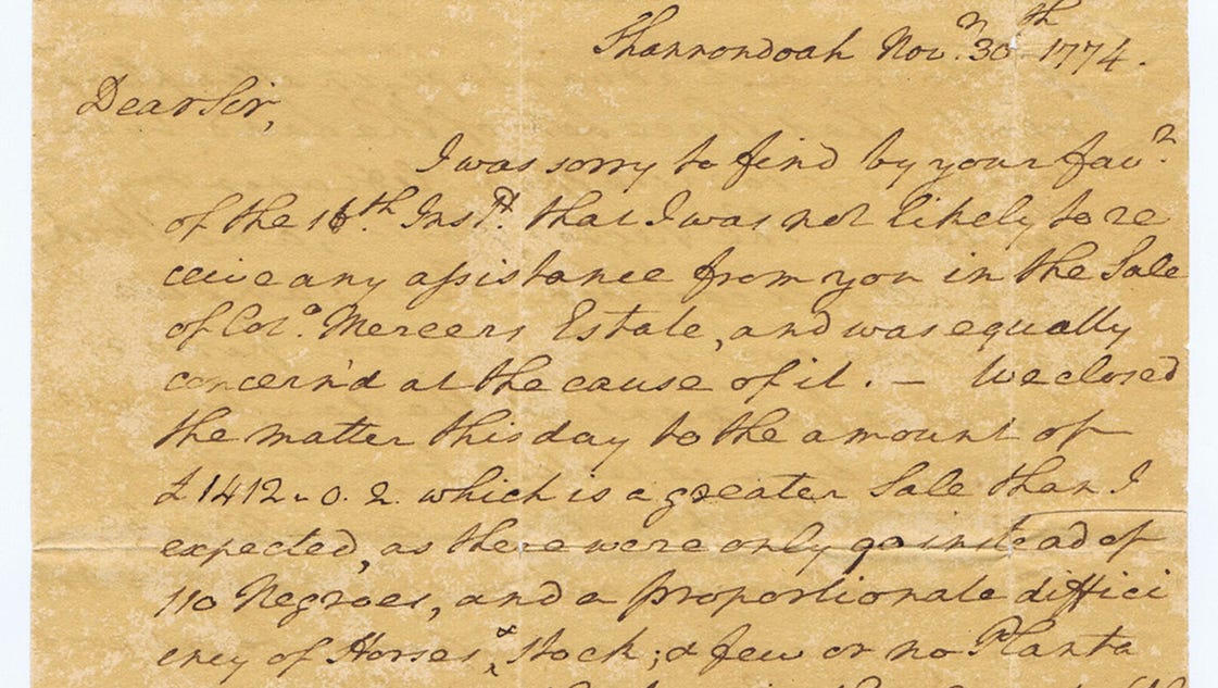 Washington letter on sale of slaves up for auction